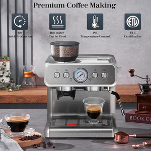 Espresso Machine ,Semi-Automatic Coffee Maker with Bean Grinder and Milk Frother Steam Wand CM8050