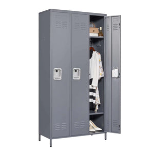 3 Employee Metal Lockers With 72 Inch High Locks, Home Gym Office, School Garage Lockers, Gray