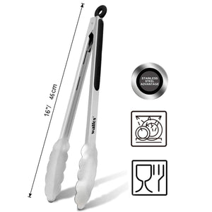Extra Long Stainless Steel BBQ Tongs Salad Food Clips BBQ Flipping Tongs Non-Stick Kitchen Cooking Tools Stainless Steel and Non-Slip Heat Resistant Handle Great for Cooking Turning and Barbecue