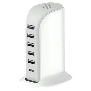 6-in-1 USB Charging Station – 40W Charger Block with 5 USB Ports (Shared 6A) & 3A USB-C Port, Multiport Desktop Charging Hub for Travel & Multiple Electronics