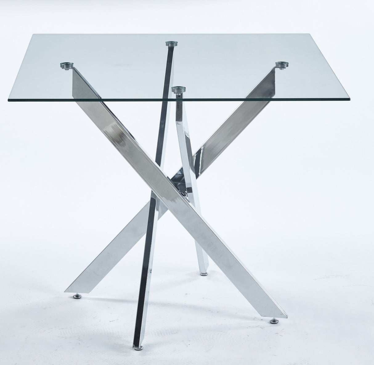 Dining Table With Cross Metal Leg And Tempered Glass, Modern Space Saving Kitchen Table For Living Room Legs, Square Table by Couch.com