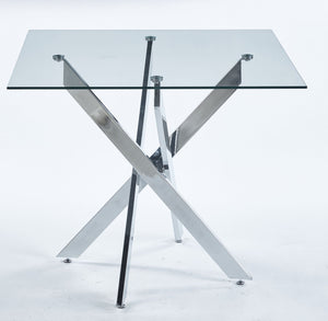 Dining Table With Cross Metal Leg And Tempered Glass, Modern Space Saving Kitchen Table For Living Room Legs, Square Table by Couch.com