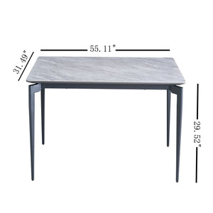 Modern Sintered Stone Dining Table Glossy Rock Surface Family Dining Table For 8 People With Sturdy Metal Legs Contemporary Kitchen Restaurant Furniture - Black / Gray by Couch.com