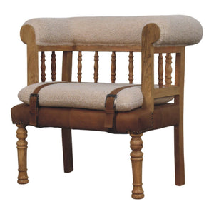 Strapped Hallway Boucle Bench - Beige / Brown by Couch.com