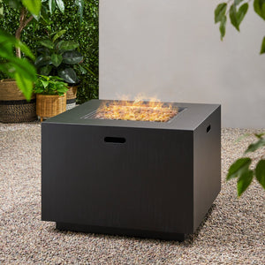 Outdoor Patio Propane Fire Pit 24" H x 31" W Square Iron Gas-burning Fire Pit