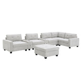 Sectional With Acrylic Table Top U Shaped Couch Set With 2 Consoles USB Charger, Storage Drawers And Pockets Movable Ottoman Tufted Sofa by Couch.com