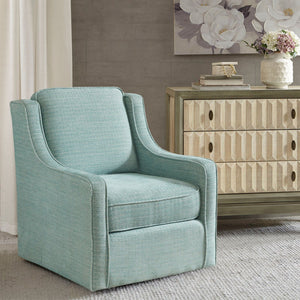Swivel Chair With Foam Cushion / Black Metal Swivel - Dusty Aqua Chenille by Couch.com