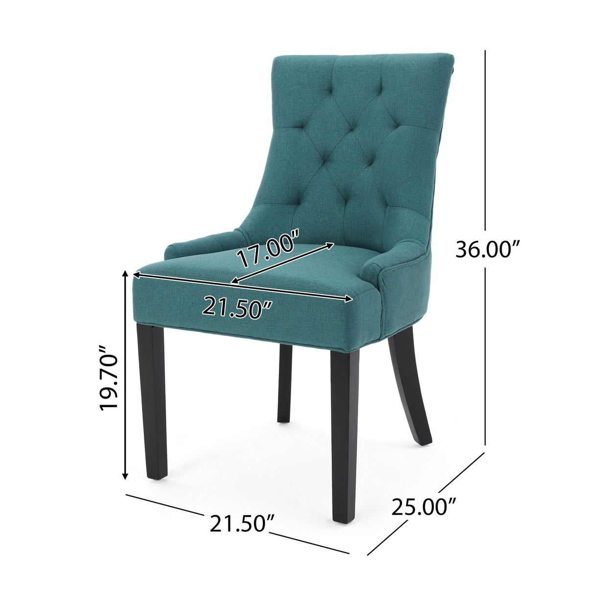 Dining Chair Set of 2 with Upholstered Diamond Tufting and Espresso Birch Legs - Teal