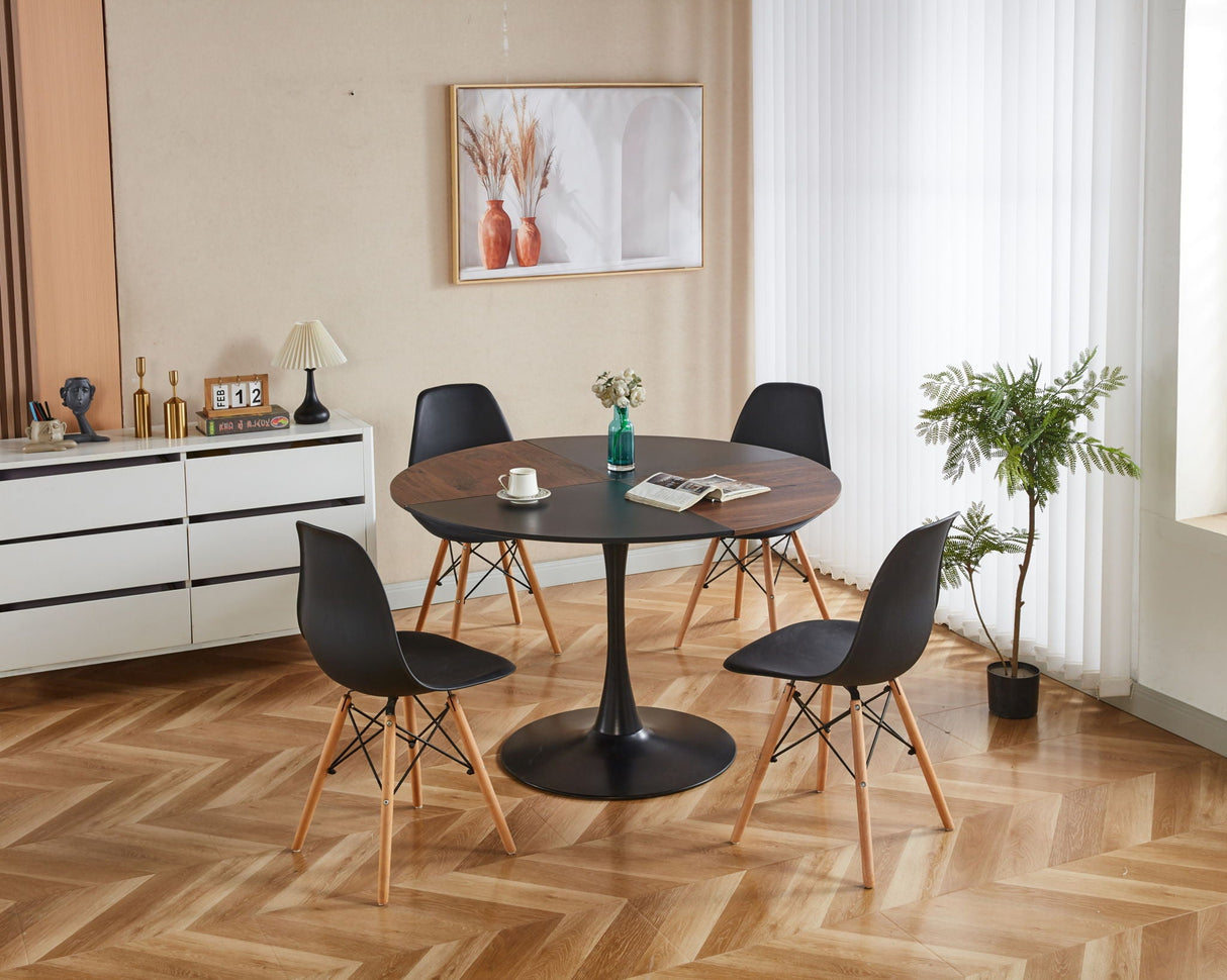 5 Pieces Dining Set, Table Metal Leg Mid-Century Dining Table For 4 - 6 People, Pedestal Dining Table, Table Leisure Coffee Table - Black by Couch.com