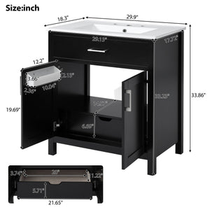 Bathroom Vanity With Sink And Ample Storage, Rectangular Undermount Sink - Black