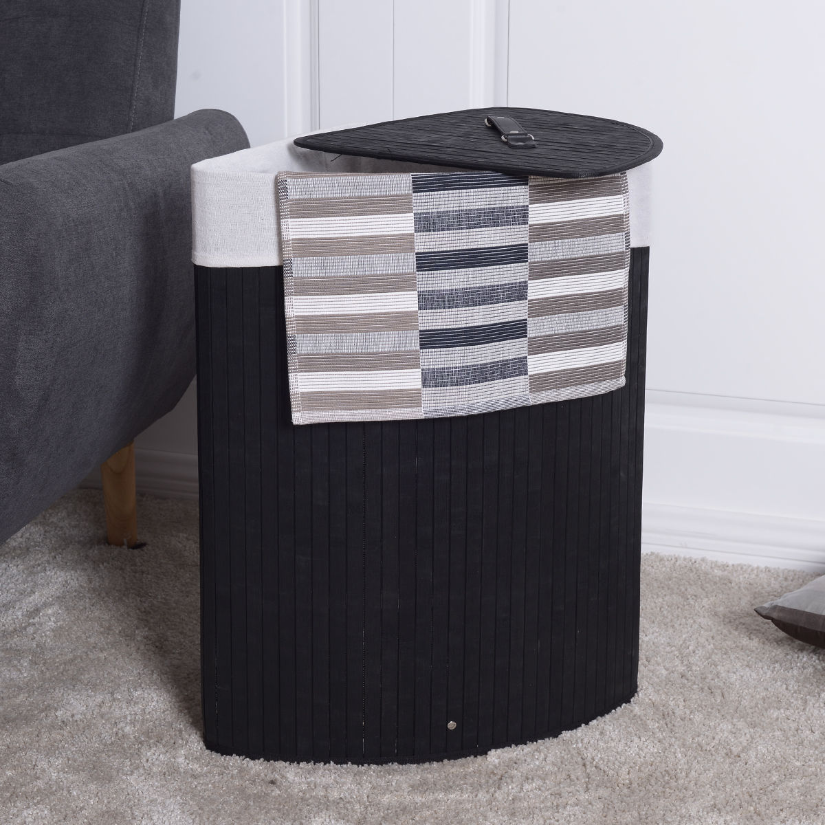 Corner Bamboo Hamper Laundry Basket-Natural