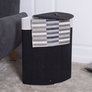 Corner Bamboo Hamper Laundry Basket-Black