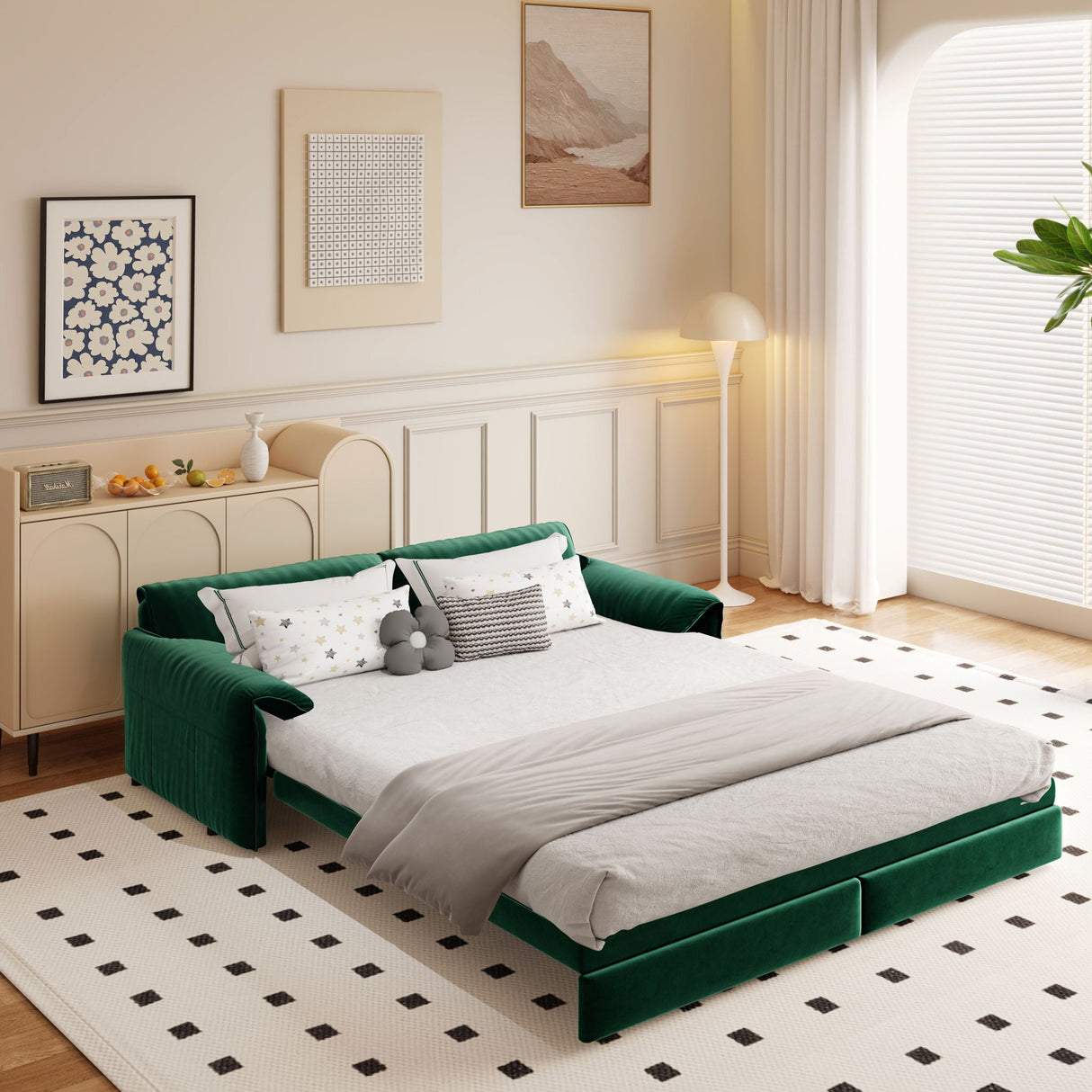 Pull Out 3 In 1 Convertible Sleeper Sofa With Side Storage, Multi Functional by Couch.com