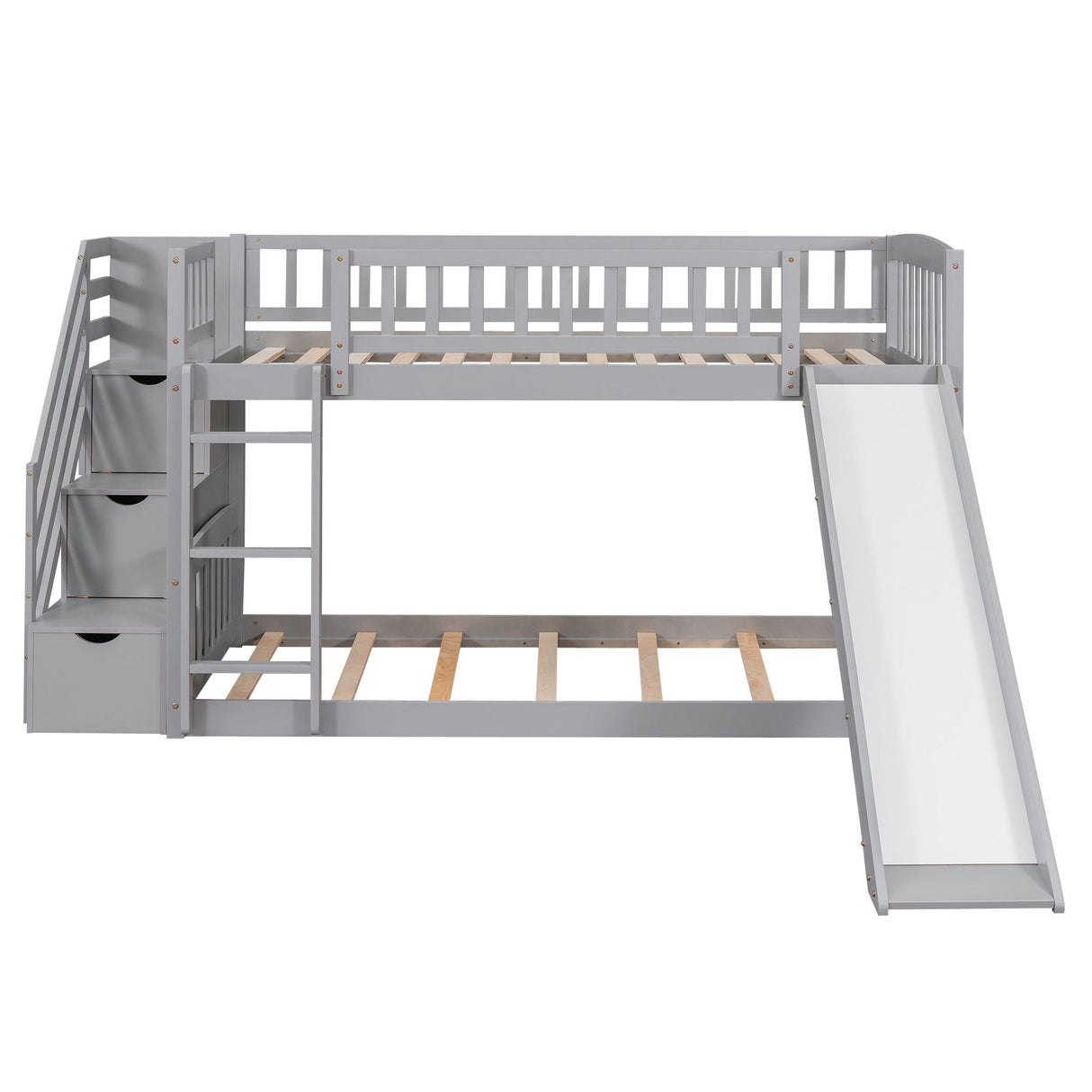 Twin Over Twin Bunk Stairway Bed With 2 Drawers And Slide - Gray by Couch.com