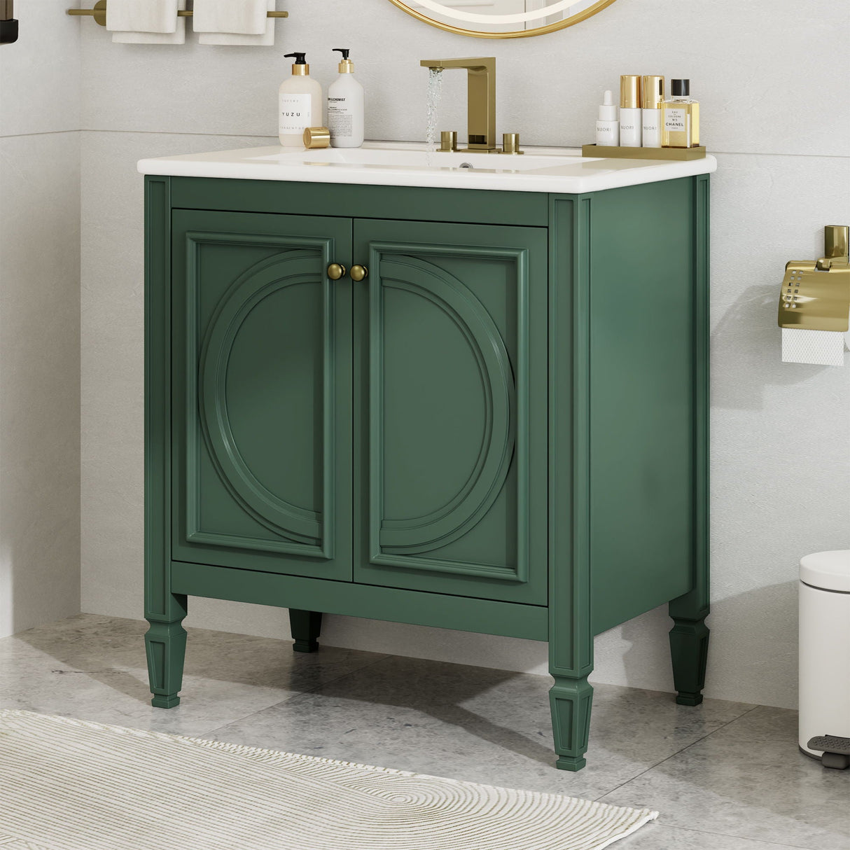 30" Bathroom Vanity With Sink, 2 Doors With Shelf, Soft Close Door Hinges, Vintage Style - Green by Couch.com