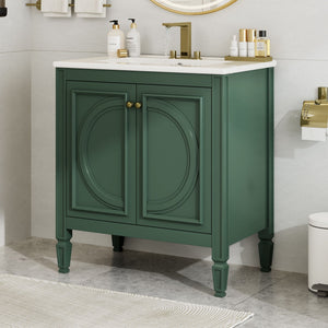 30" Bathroom Vanity With Sink, 2 Doors With Shelf, Soft Close Door Hinges, Vintage Style - Green by Couch.com
