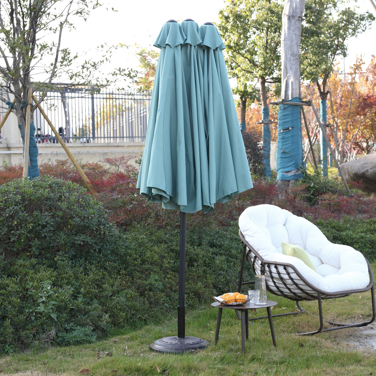 14.8 Ft Double Sided Outdoor Umbrella Rectangular Large with Crank (Light Green)