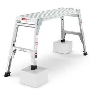 Aluminum Work Platform Large Size Step Stool Folding Portable Work Bench 40" Width Telescopic Feet Height Adjustable - Gray by Couch.com