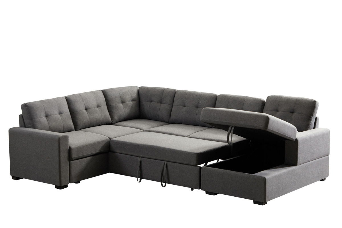 Selene - Linen Fabric Sleeper Sectional Sofa With Storage Chaise by Couch.com