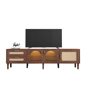 Rattan TV Stand with 3 Cabinets and 2 Drawers