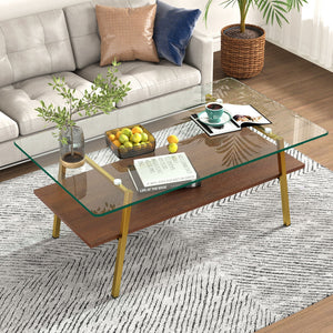 Rectangle Coffee Table, Tempered Glass Tabletop With Metal Legs, Modern Table For Living Room by Couch.com