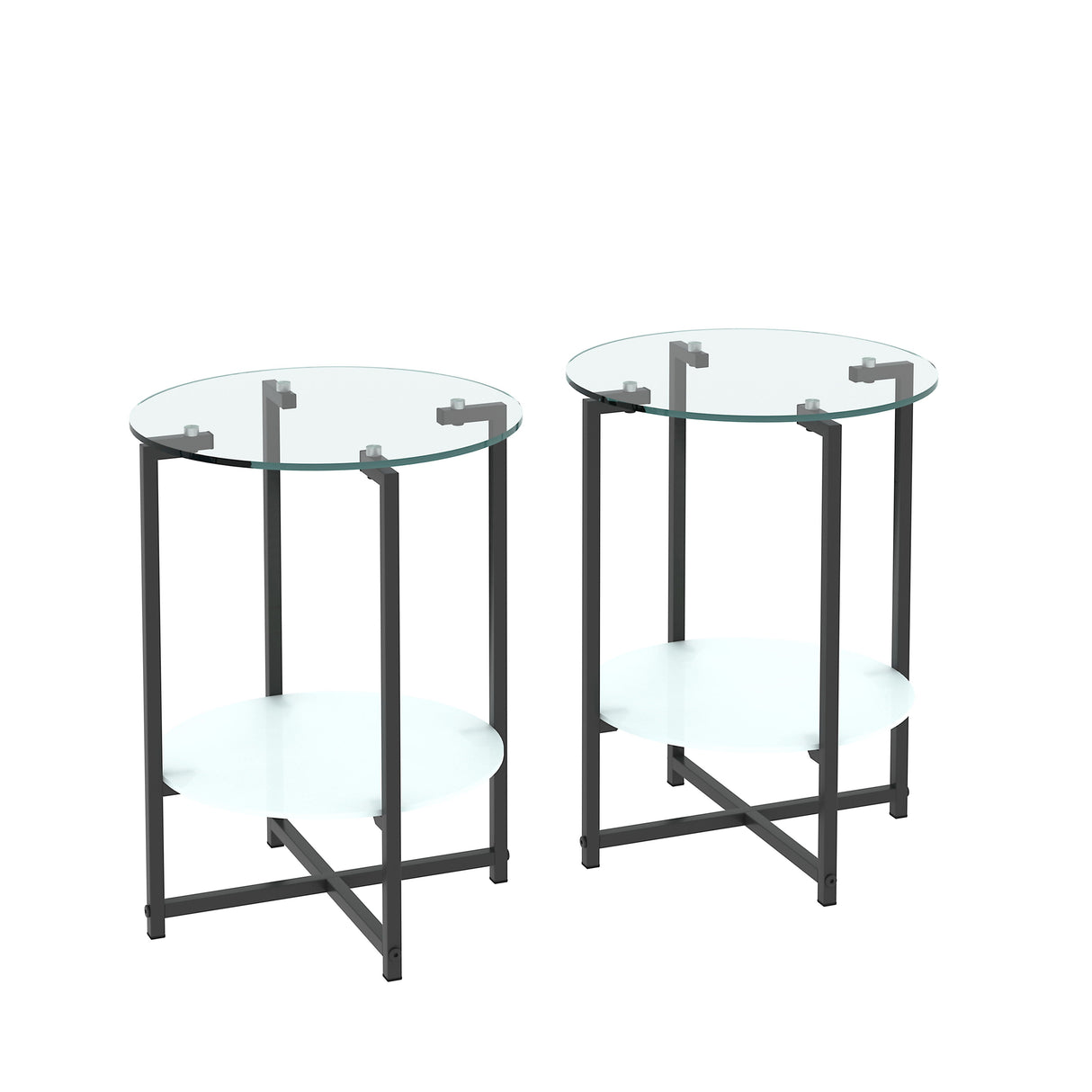 JWS Tempered Glass End Table (Set of 2), Round Coffee Table For Bedroom Living Room Office - Black by Couch.com