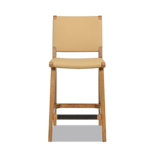 Pierre - Farmhouse Saddle Kitchen Island Counter Stool With Back - Sunkissed Beige Leather / Natural by Couch.com