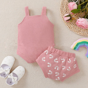 Rainbow Element Waffle Sleeveless Top And Shorts Set
