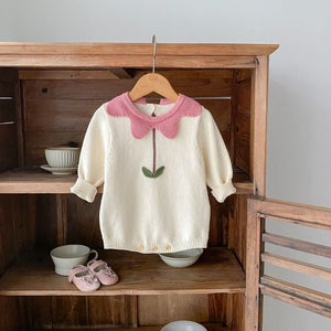 Cute Flowers Cotton Knitted Baby Sweater