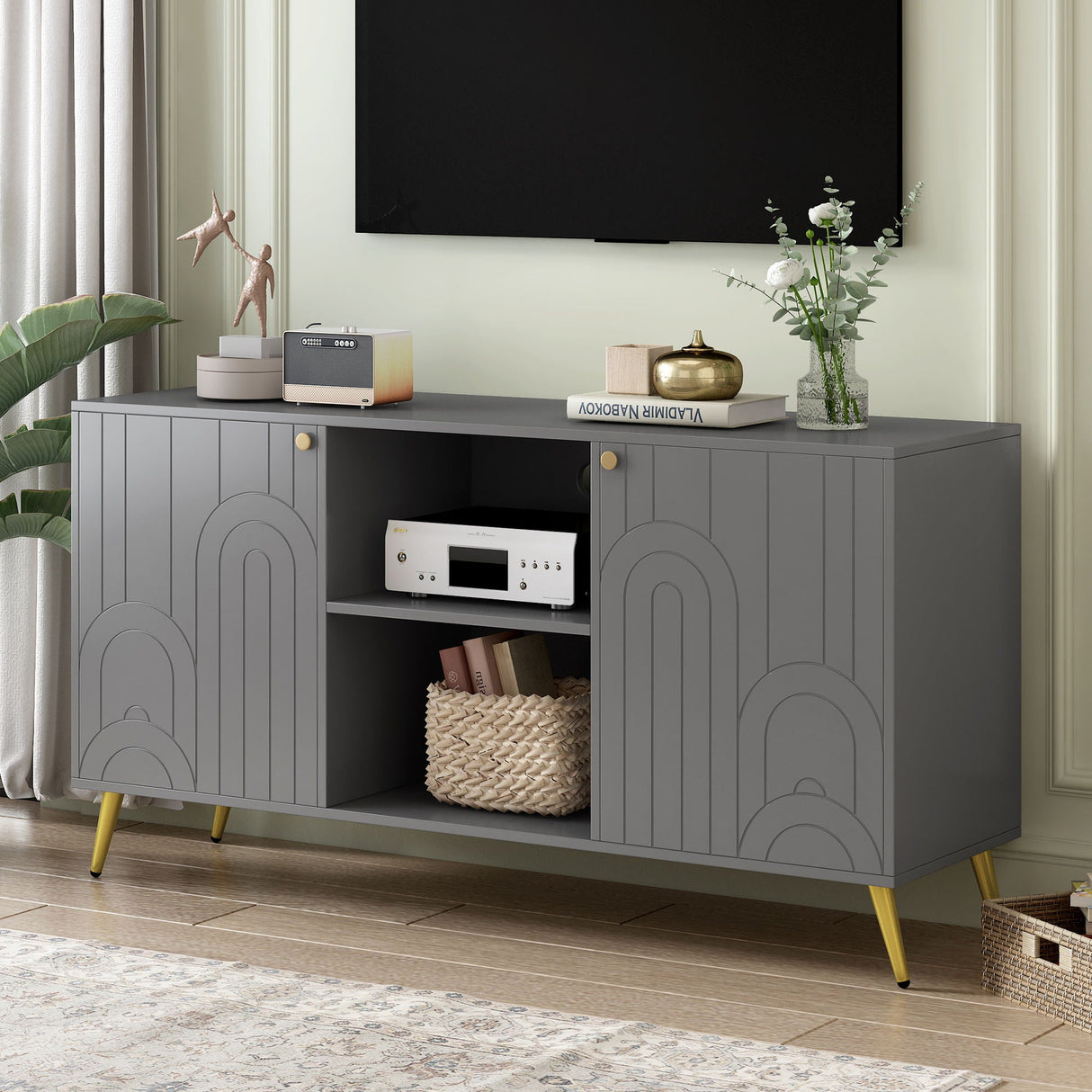 Modern TV Stand With Adjustable Shelf, Handles And Anti-Tip Device by Couch.com