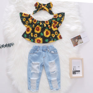Broken Holes Pants Headscarf Three-piece Set