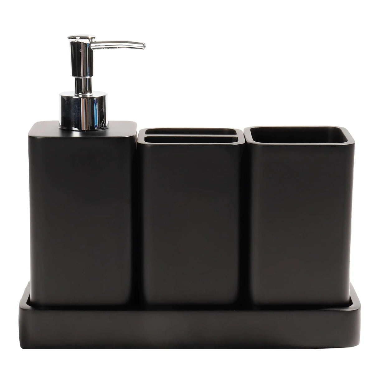 YMXYJM Bathroom Accessories Set 4 Pcs Bathroom Accessory Set Soap Dispenser Toothbrush Holder Qtip Holder Set Bathroom Sets Complete Bathroom Sink Set for Modern Home Decor Black