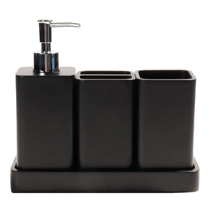 YMXYJM Bathroom Accessories Set 4 Pcs Bathroom Accessory Set Soap Dispenser Toothbrush Holder Qtip Holder Set Bathroom Sets Complete Bathroom Sink Set for Modern Home Decor Black