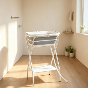 Elevated Foldable Dog Washing Station, Portable Dog Bathtub with Drain Hose & Storage Shelf, Grooming Tub for Small Dogs