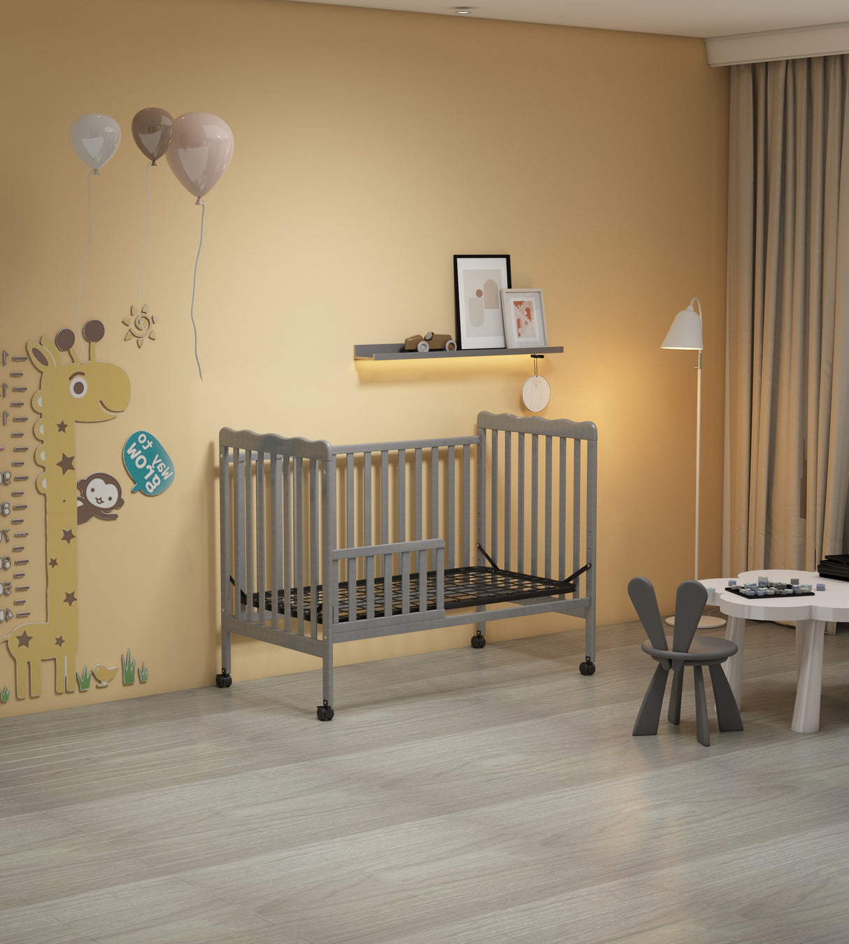 Crib 3 In 1 Convertible, Made Of Sustainable Pinewood, Non Toxic Finish, Comes With Locking Wheels, Wooden Nursery Furniture by Couch.com