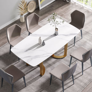 70.87" Modern Artificial Stone White Curved Golden Metal Leg Dining Table, Can Accommodate 6-8 People - White / Gold by Couch.com