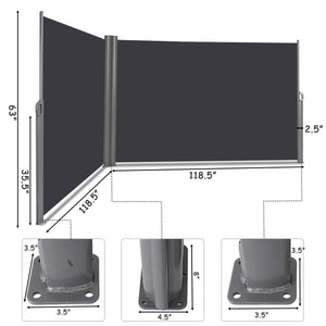 237 x 63 Inch Patio Retractable Double Folding Side Awning Screen Divider