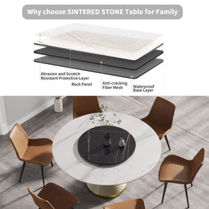Modern Artificial Stone Round Carbon Steel Base Dining Table, Artificial Stone Turntable by Couch.com