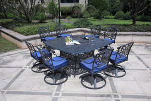 Square 8 Person 64" Long Aluminum Dining Set With Cushions by Couch.com