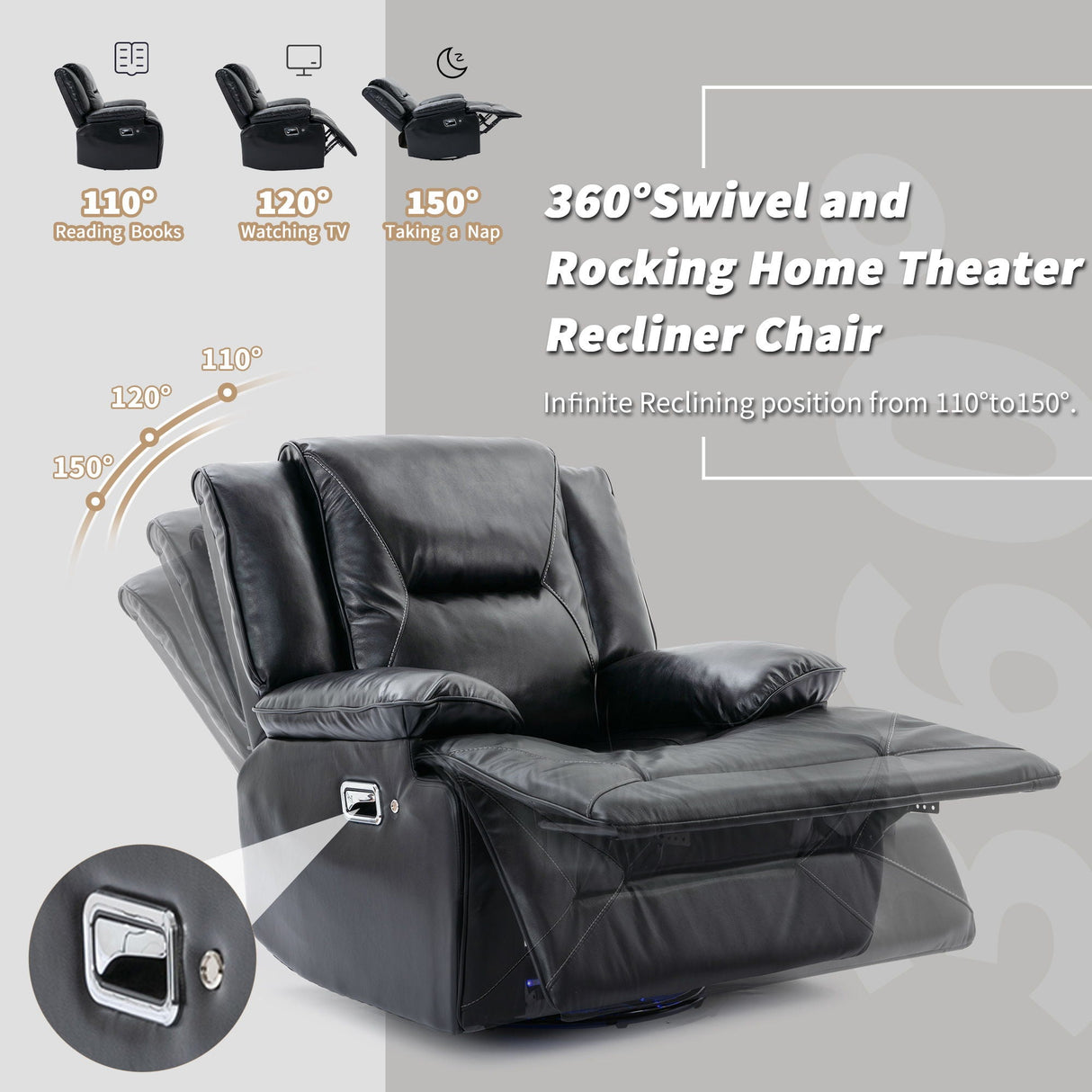 3 Seater Home Theater Recliner Manual Recliner Chair With A Led Light Strip Two Built-In Cup Holders For Living Room by Couch.com