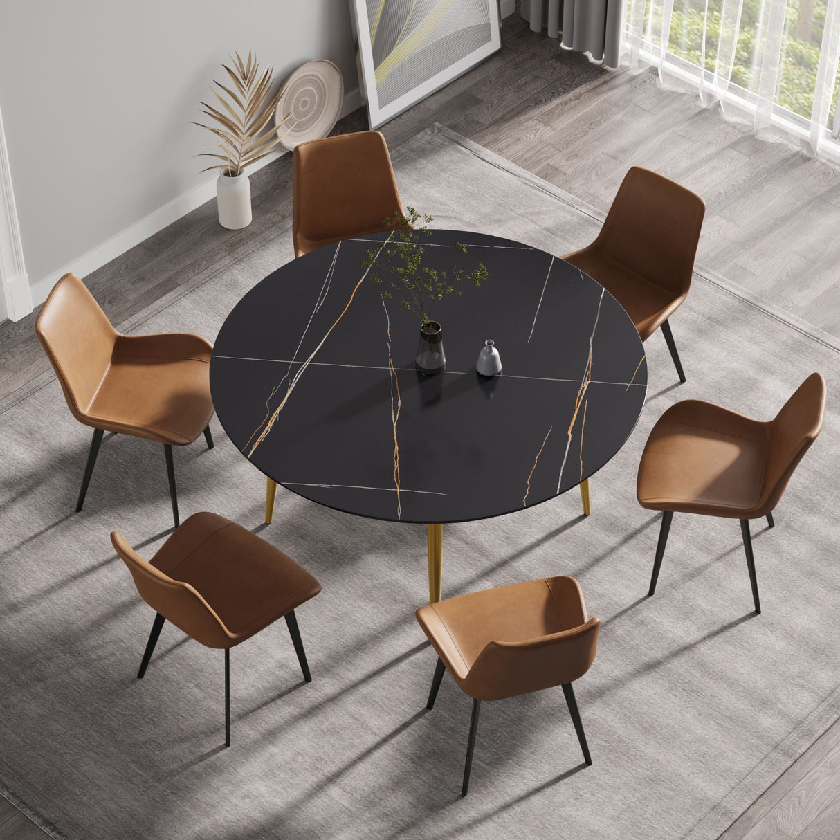 Modern Man-Made Stone Round Dining Table-Position For 6 People by Couch.com