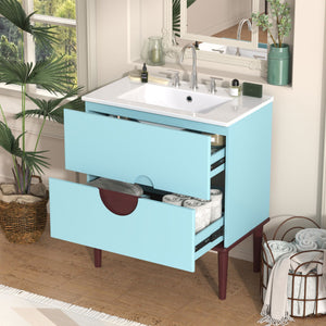 Bathroom Vanity Cabinet With Ceramic Sink Combo Set, Frame Modern Bathroom Storage Cabinet With 2 Drawers - Blue by Couch.com
