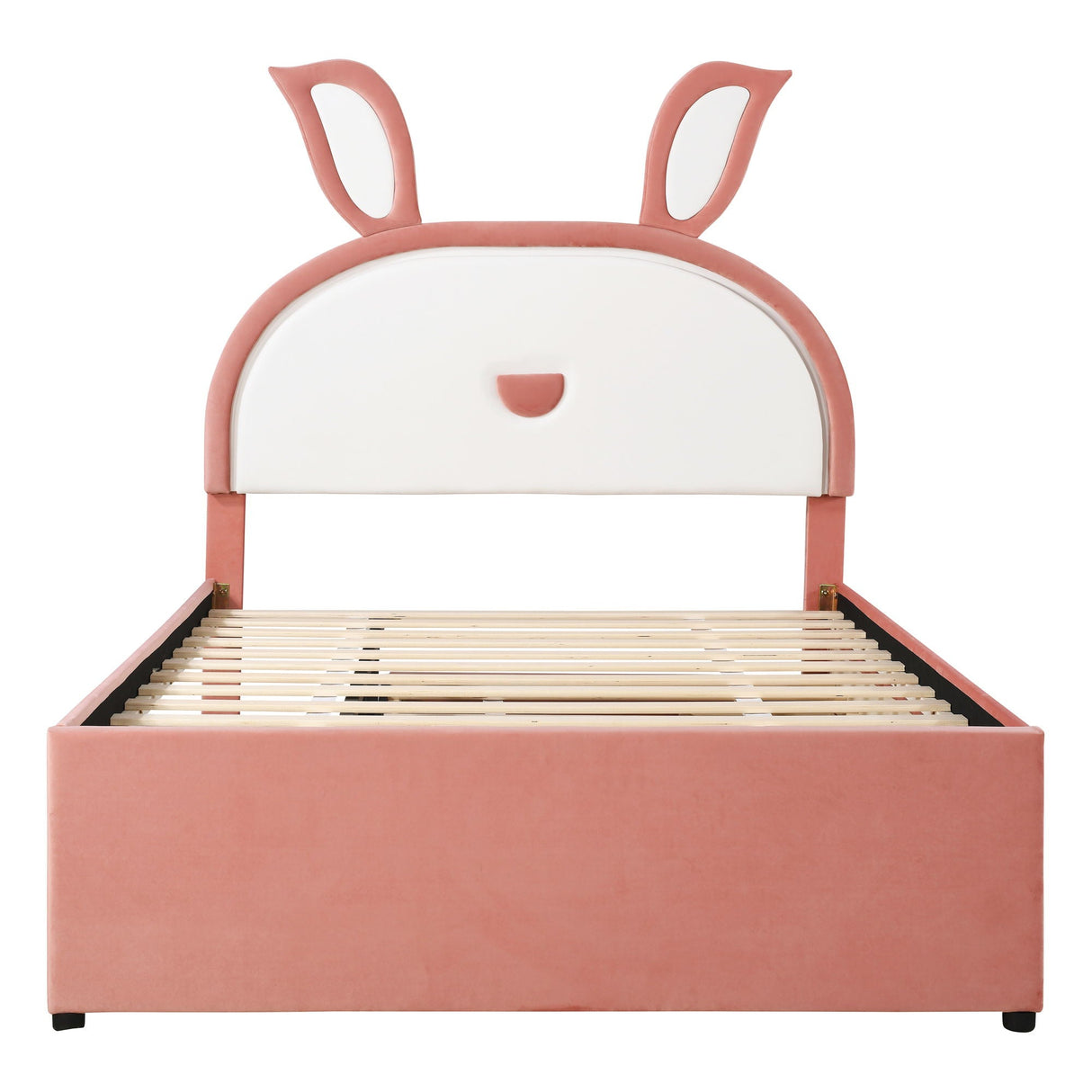 Upholstered Platform Bed With Trundle And 3 Drawers, Rabbit-Shaped Headboard With Embedded LED Lights by Couch.com