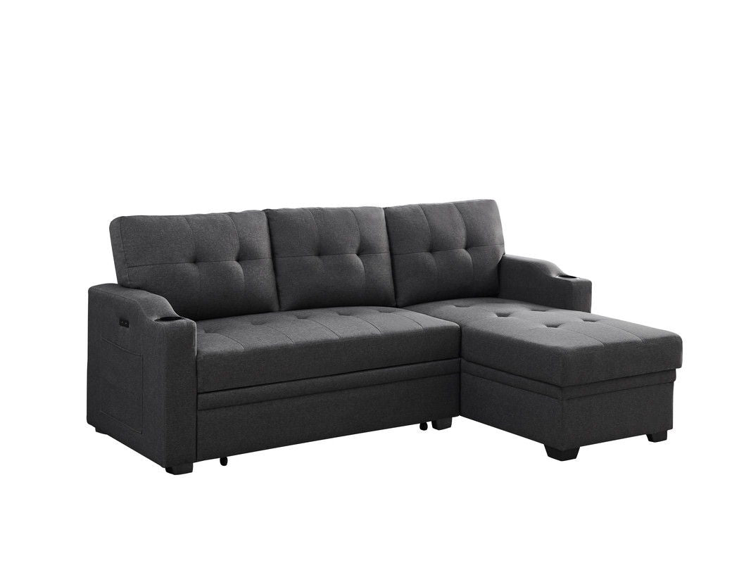 Mabel - Linen Fabric Sleeper Sectional With Cupholder, USB Charging Port And Pocket by Couch.com
