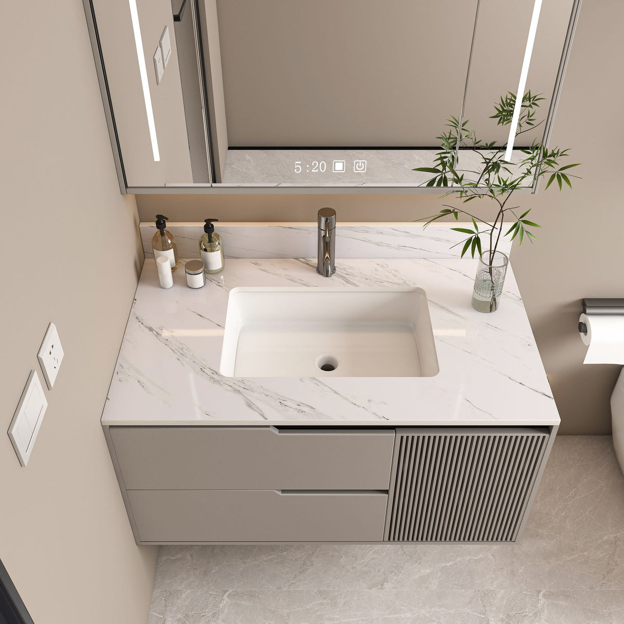 Bianco Carrara Venato Marble Vanity Top With Pre Drilled Faucet Hole And Undermount Sink by Couch.com