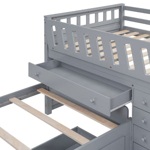 Loft Platform Bed With 7 Drawers And Full Guardrails, Modern L Shaped Space Savin by Couch.com