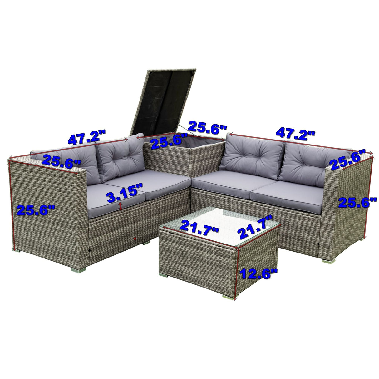 4 Piece Patio Sectional Wicker Rattan Outdoor Furniture Sofa Set With Storage Box - Gray by Couch.com