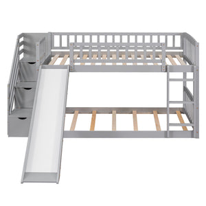 Twin Over Twin Bunk Stairway Bed With 2 Drawers And Slide - Gray by Couch.com