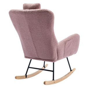 Rocking Chair With Pocket, Soft Teddy Fabric Rocking Chair For Nursery, Comfy Wingback Glider Rocker With Safe Solid Wood Base by Couch.com