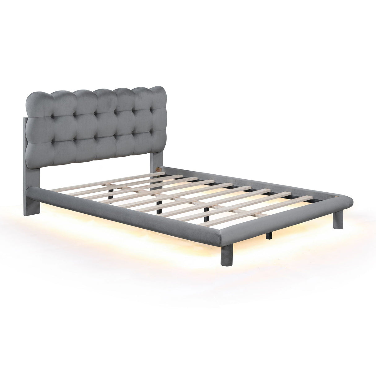 Platform Bed With LED Frame, Thick & Soft And Button Tufted Design Headboard by Couch.com